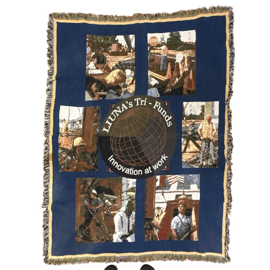 vintageラグ ブランケット マルチカバー タペストリー USA製 北米国際労働者組合 ワーク Rug Blanket LIUNA 3604