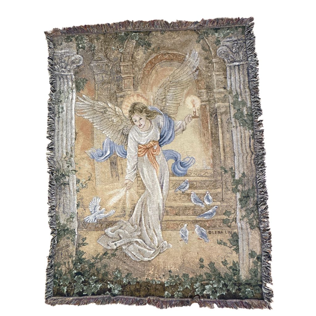 vintageラグ ブランケット マルチカバー タペストリー レナリウ 天使 アート 宗教 Rug Blanket Angel Lena Liu 2794