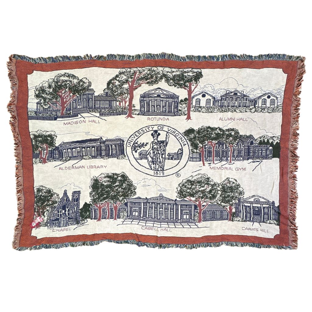 vintageラグ ブランケット マルチカバー タペストリー未使用タグ付き バージニア大学 カレッジ 名所 Rug Blanket Landmark 3519
