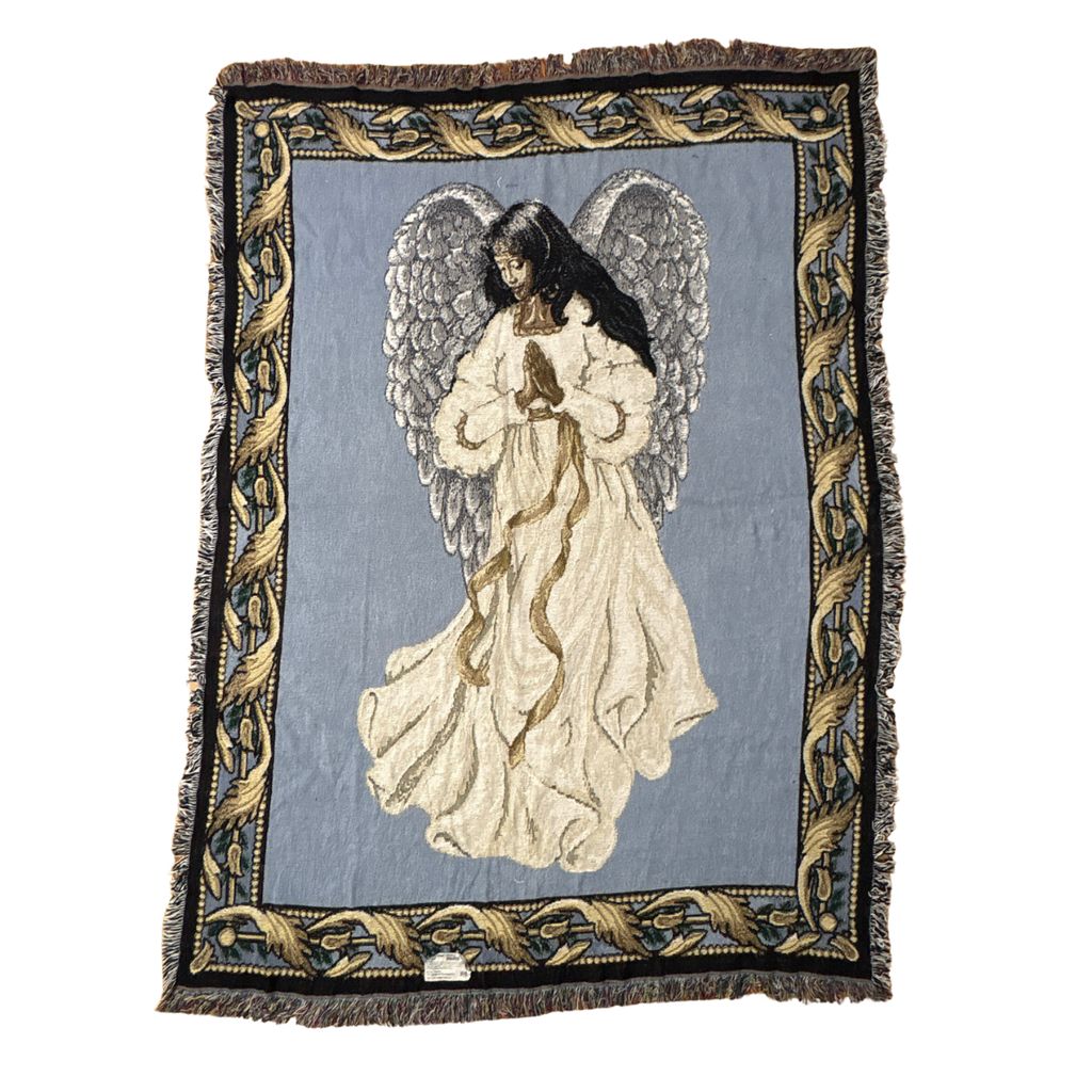 vintageラグ ブランケット マルチカバー タペストリー USA製 天使 エンジェル 宗教 絵画 アート Rug Blanket Angel 3432