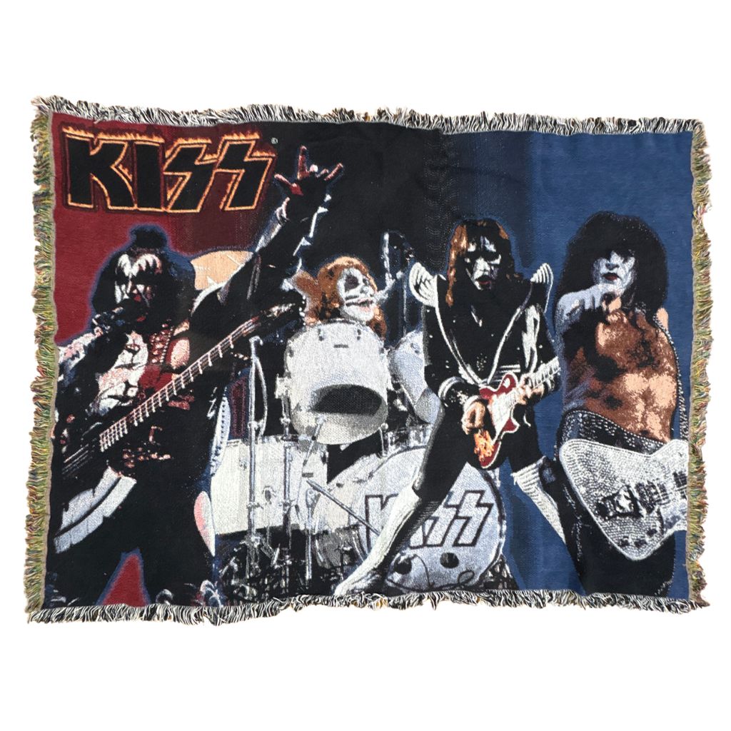 vintageラグ ブランケット マルチカバー タペストリー キッス ロックバンド フォト Rug Blanket KISS Rock Band 3865