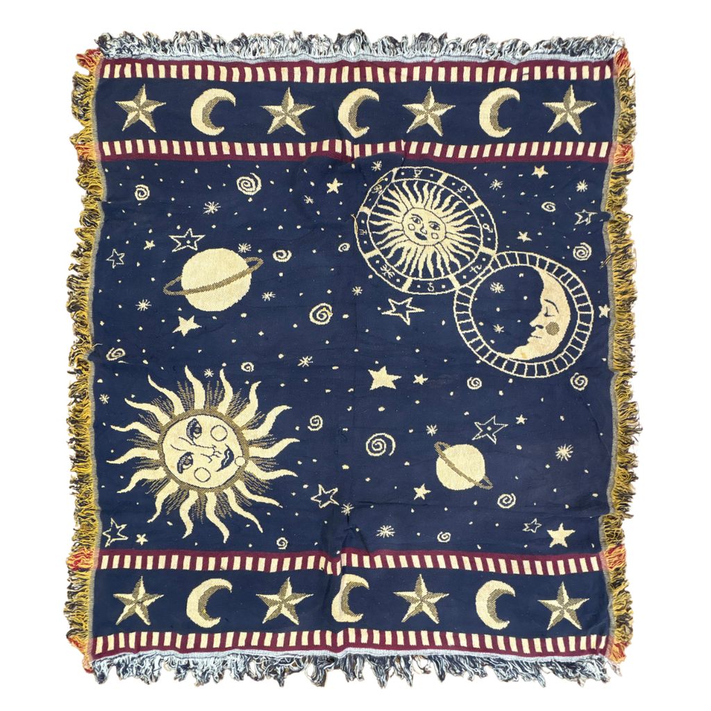 vintageラグ ブランケット マルチカバー タペストリー USA製 太陽 月 天体 ボヘミアン 宇宙 Rug Blanket Sun Moon 2998