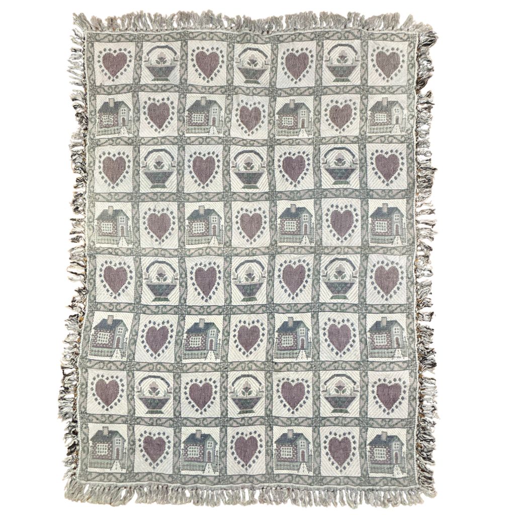 vintageラグ ブランケット マルチカバー タペストリー カントリー ハート ハウス フラワー Rug Blanket Country 3827
