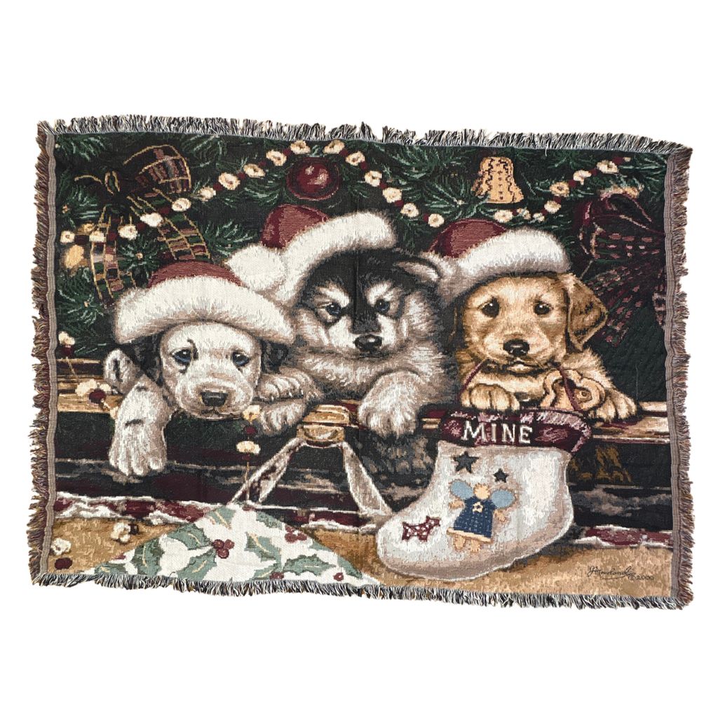 vintageラグ ブランケット マルチカバー タペストリー クリスマス 子犬 アニマル ドッグ Rug Blanket Christmas 3110