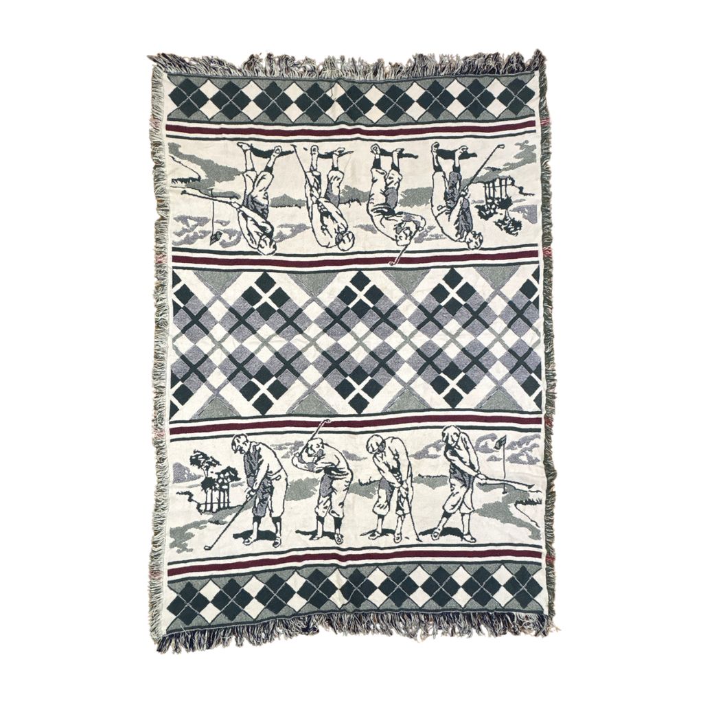 vintageラグ ブランケット マルチカバー タペストリー ゴルフ クラブ スポーツ チェック Rug Blanket Golf 4246