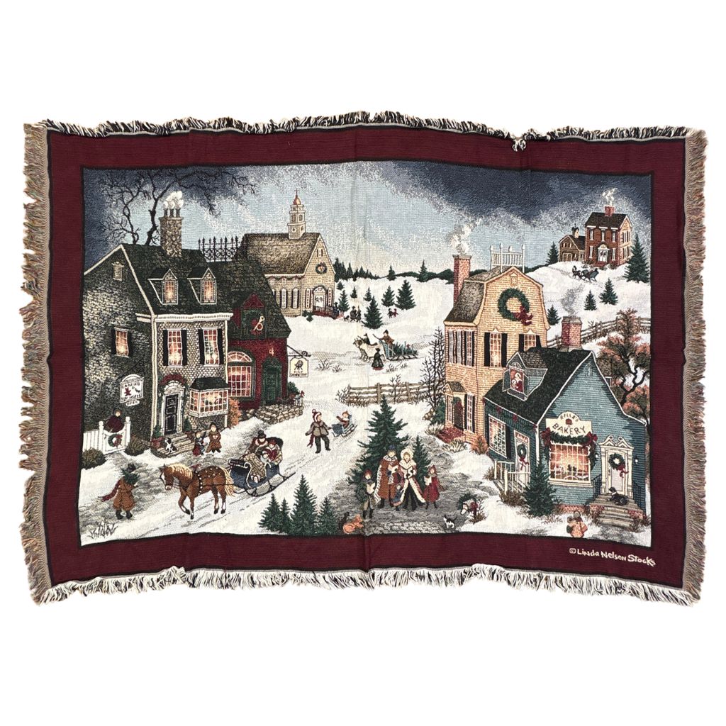 vintageラグ ブランケット マルチカバー タペストリー USA製 リンダネルソンストックス クリスマス Rug Blanket Christmas3143