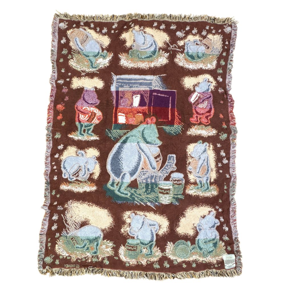 美品 クラシックプー タペストリー ラグ ブランケット、ディズニー DISNEY vintageラグ ブランケット マルチカバー タペストリー USA製