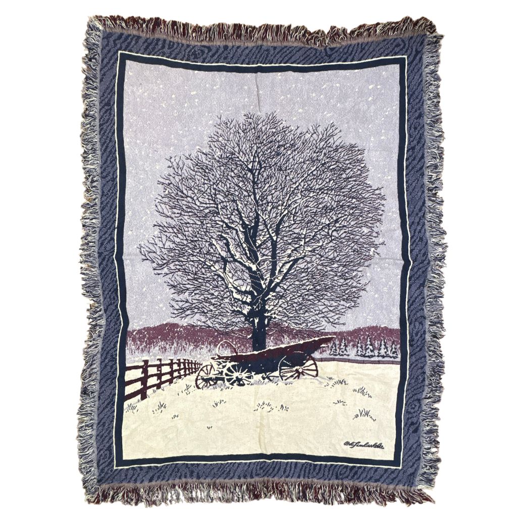 vintageラグ ブランケット マルチカバー タペストリー USA製 ボブティンバーレイク 木 雪 リヤカー Rug Blanket Tree 3170