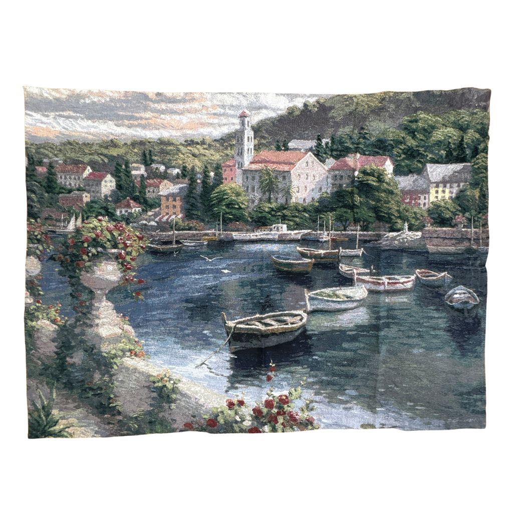 vintageラグ ブランケット マルチカバー タペストリー 港町 風景 アート 絵画 Rug Blanket European Harbor 3203