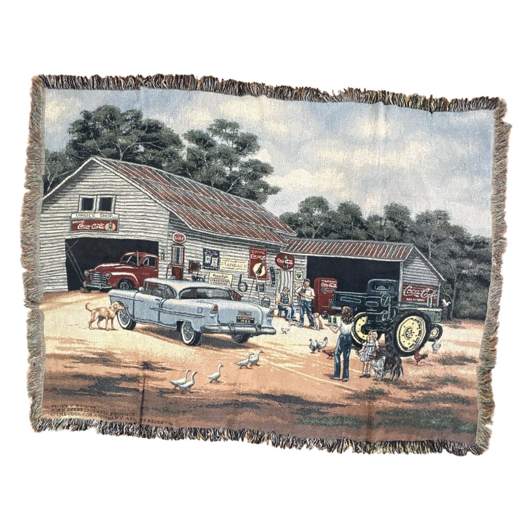 vintageラグ ブランケット マルチカバー タペストリー コカ・コーラ 企業ロゴ クラシックカー Rug Blanket Coca Cola 3313