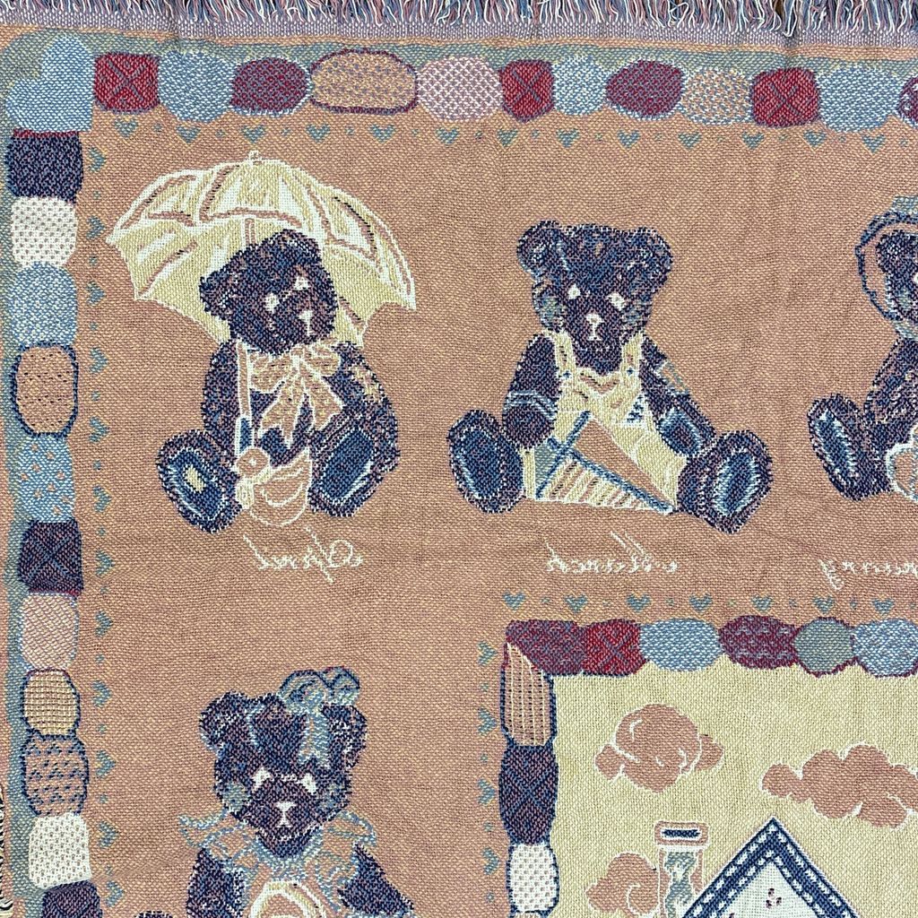 vintageラグ ブランケット マルチカバー タペストリー クマ テディベア