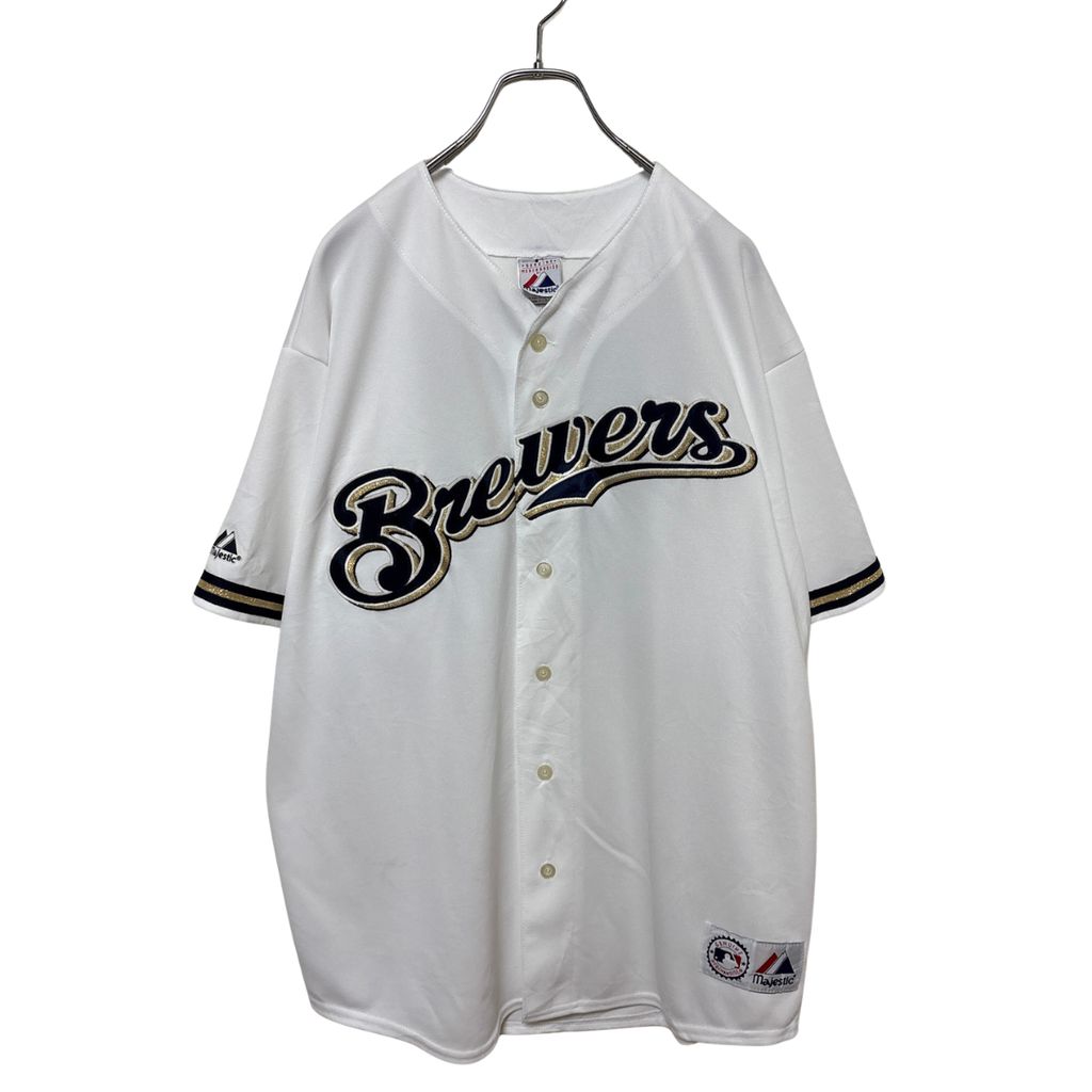 【Majestic】 MLB Milwaukee Brewers Baseball Shirts USA製 ミルウォーキーブルワーズ ゲームシャツ S-5578