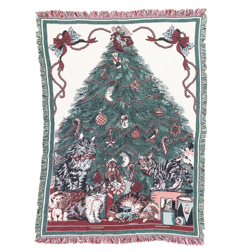 vintageラグ cats animal カーペット マルチカバー クリスマスツリー オーナメント リボン キャンディケーン 雪だるま 627