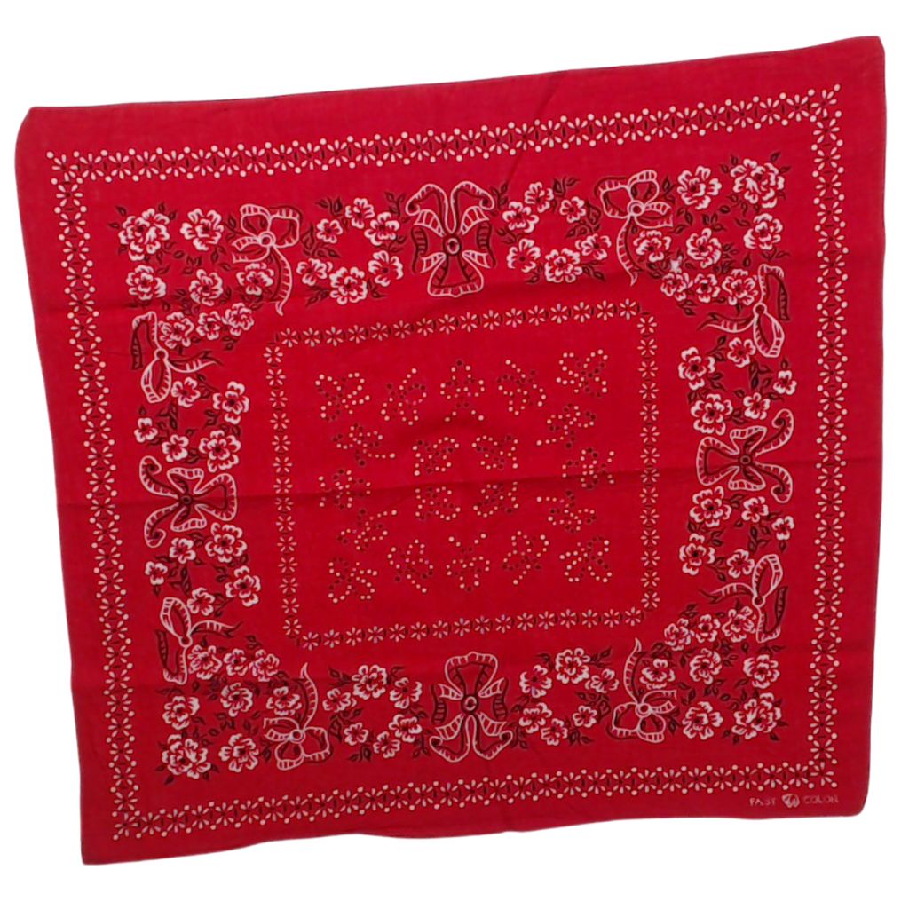 Vintage Bandana MADE IN USA 40～50s Elephant Brand Flower 片耳 セルビッジ 下鼻 フラワー柄 B-331