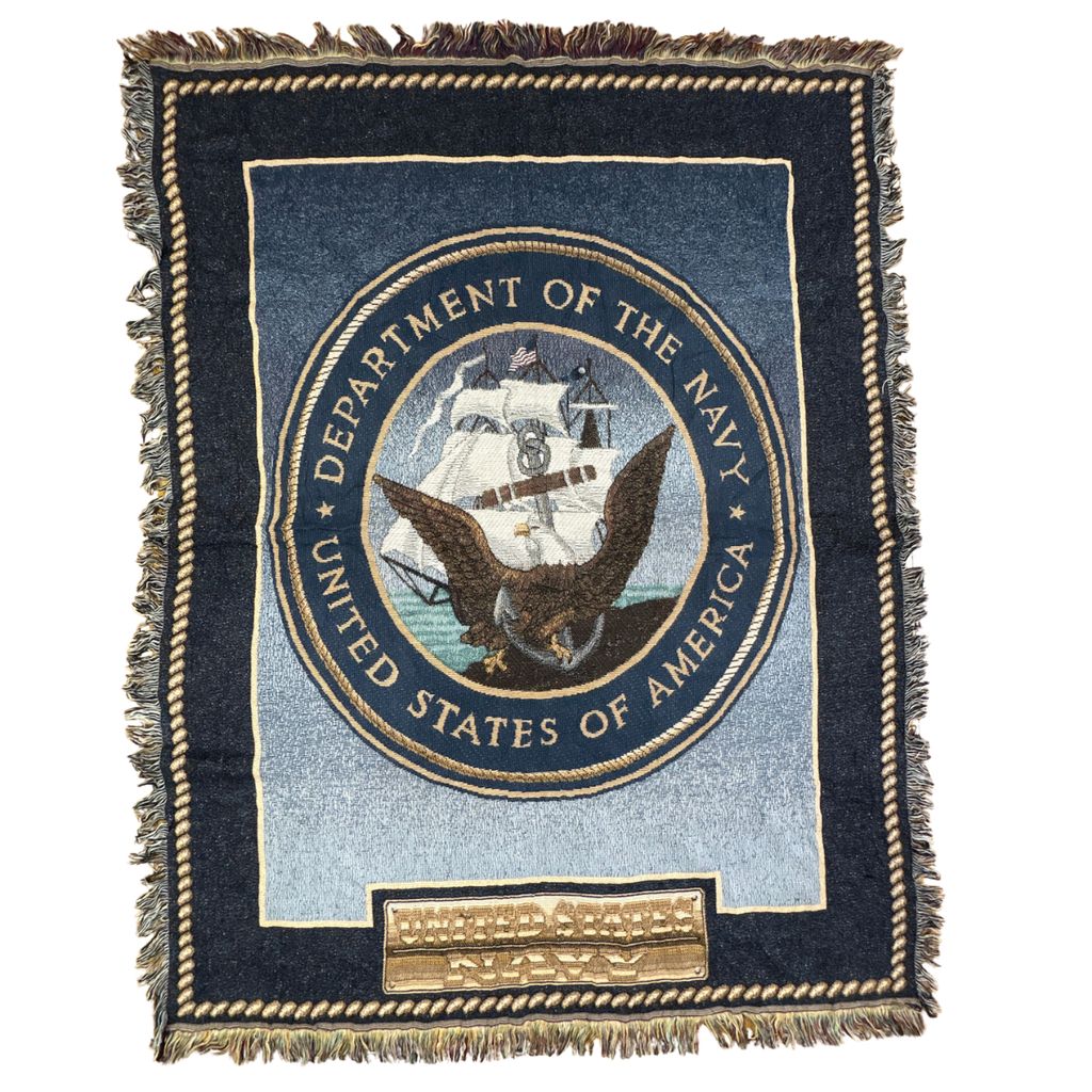 vintageラグ ブランケット マルチカバー タペストリー アメリカ海軍 帆船 ハクトウワシ ミリタリー Rug Blanket US NAVY 2784