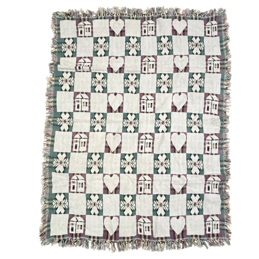 vintageラグ ブランケット マルチカバー タペストリー カントリー ハート ハウス Rug Blanket Country 4218
