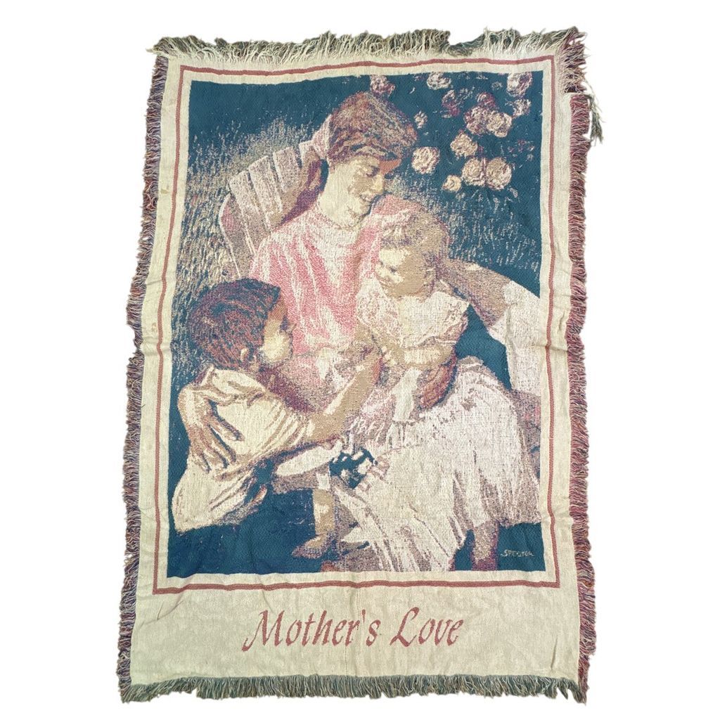 vintageラグ ブランケット マルチカバー タペストリー アート 絵画 母 マザー 家族 ファミリー 人物 メッセージ 花 フラワー 2207