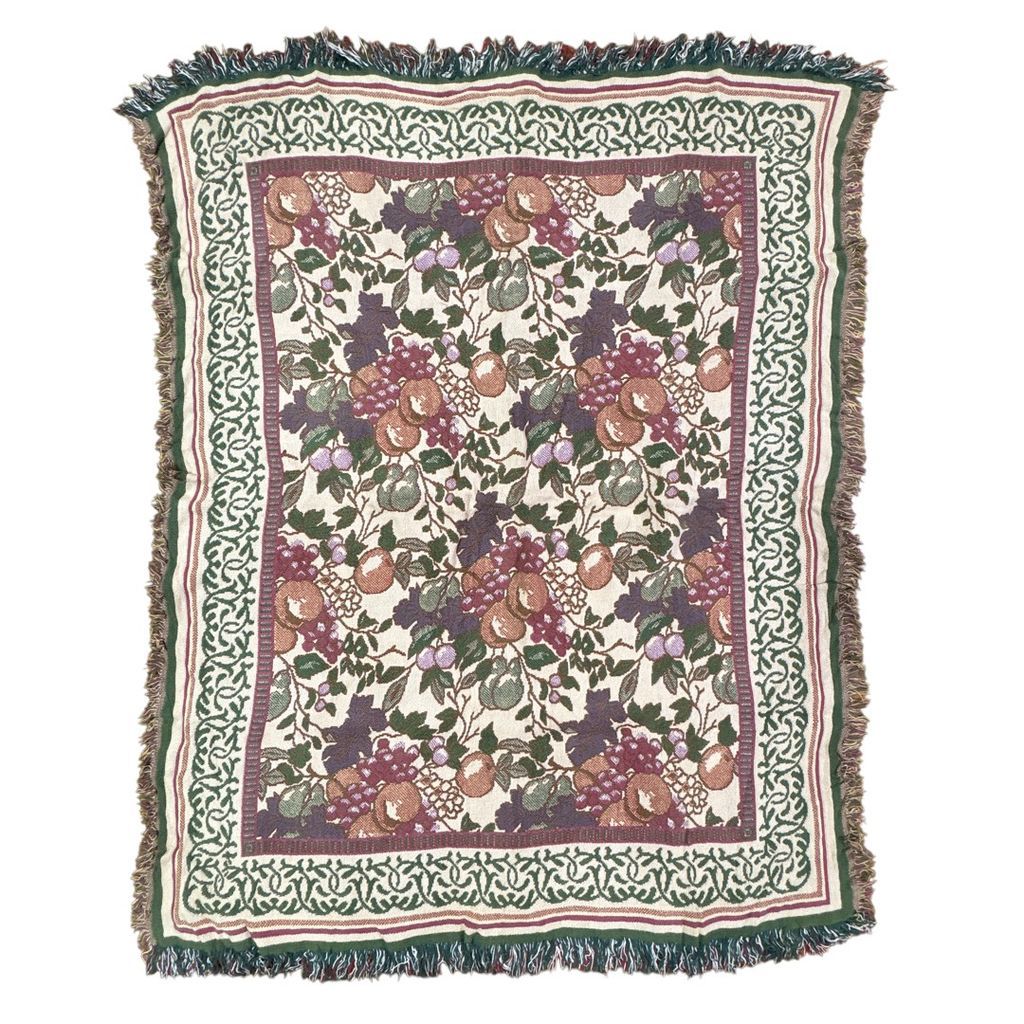vintageラグ ブランケット マルチカバー タペストリー フラワー 花 フルーツ 果物 ぶどう もも ツタ Rug Throw Blanket FRUIT 2528