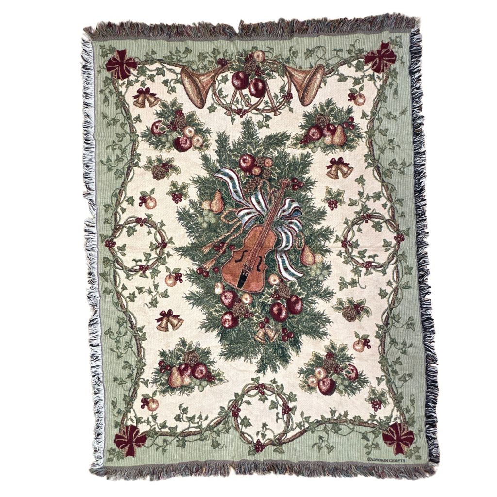 vintageラグ ブランケット マルチカバー タペストリー クリスマス USA製 リース バイオリン Rug Blanket Christmas 3151 5,760円