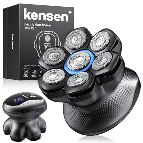 N◆kensen スキンヘッド用シェーバー 120枚刃 2段階スピード 7Dスキンヘッド ハゲ用 坊主用 頭髪シェーバー メンズシェーバー 7D回転式 パワーフル 坊主頭 髭剃り マグネット着脱式 スキンヘッド用バリカン 男女兼用 IPX6防 d030ce34