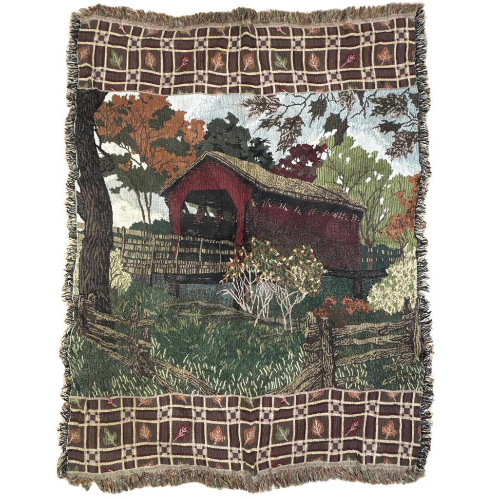 vintageラグ ブランケット マルチカバー タペストリー 風景 小屋 アート 絵画 Rug Blanket Landscape 3191