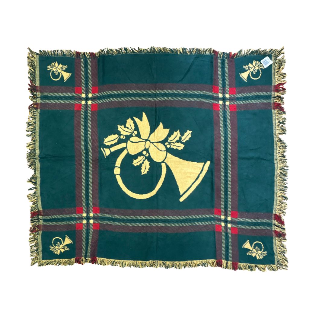 vintageラグ ブランケット マルチカバー タペストリー USA製 未使用タグ付き フレンチホルン クリスマス Rug Blanket Xmas 3155 5,840円