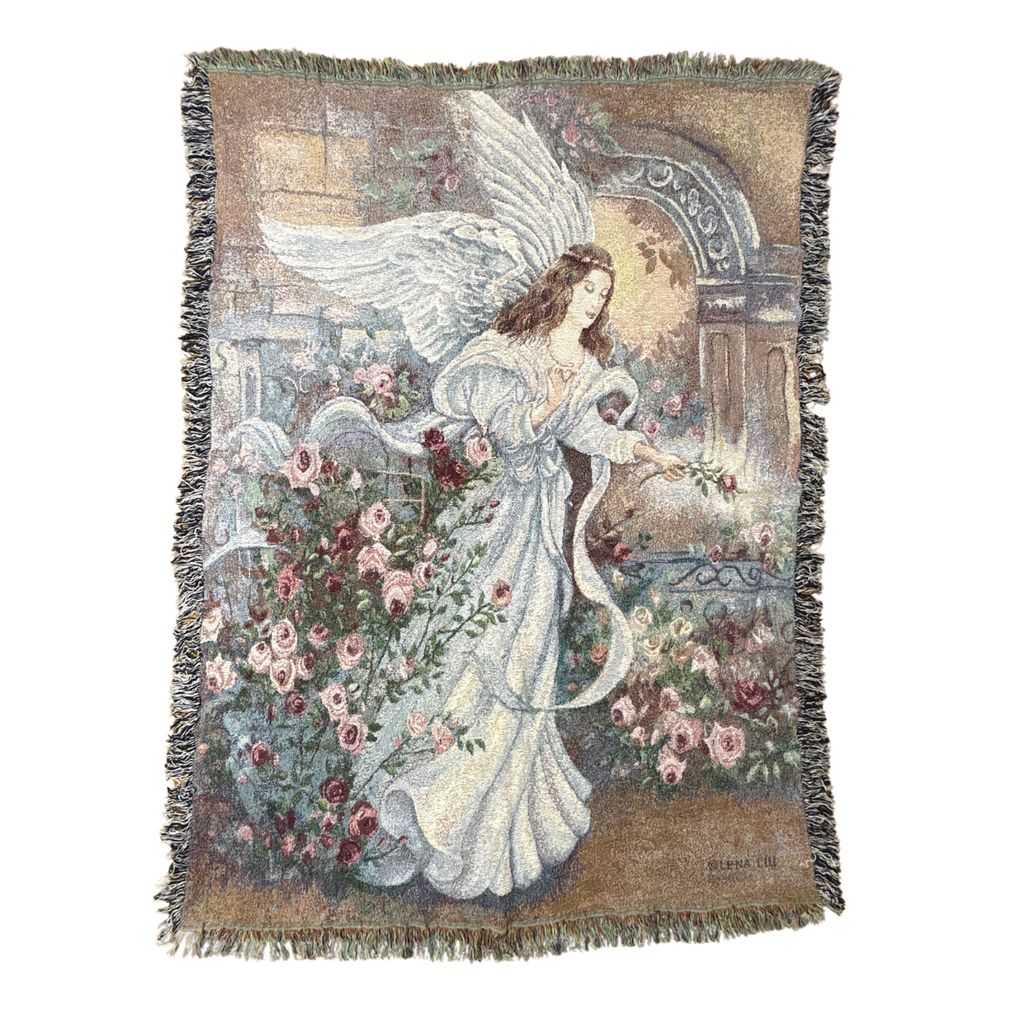 vintageラグ ブランケット マルチカバー タペストリー レナリウ 天使 エンジェル 宗教 バラ アート Rug Blanket LENA LIU 3438