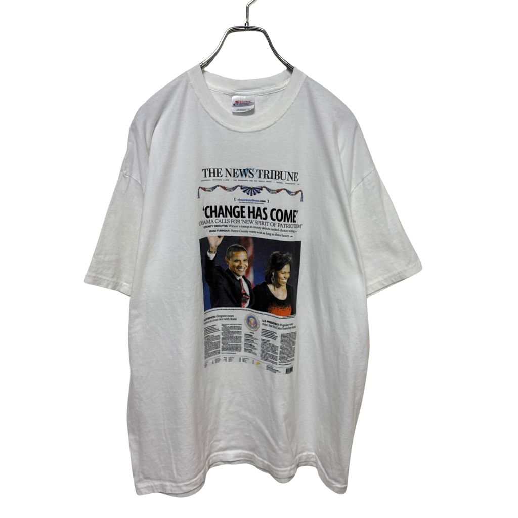 【Hanes】 00s Barack Obama President Election Tee オバマ大統領 新聞 ニュースペーパーTシャツ S-6781