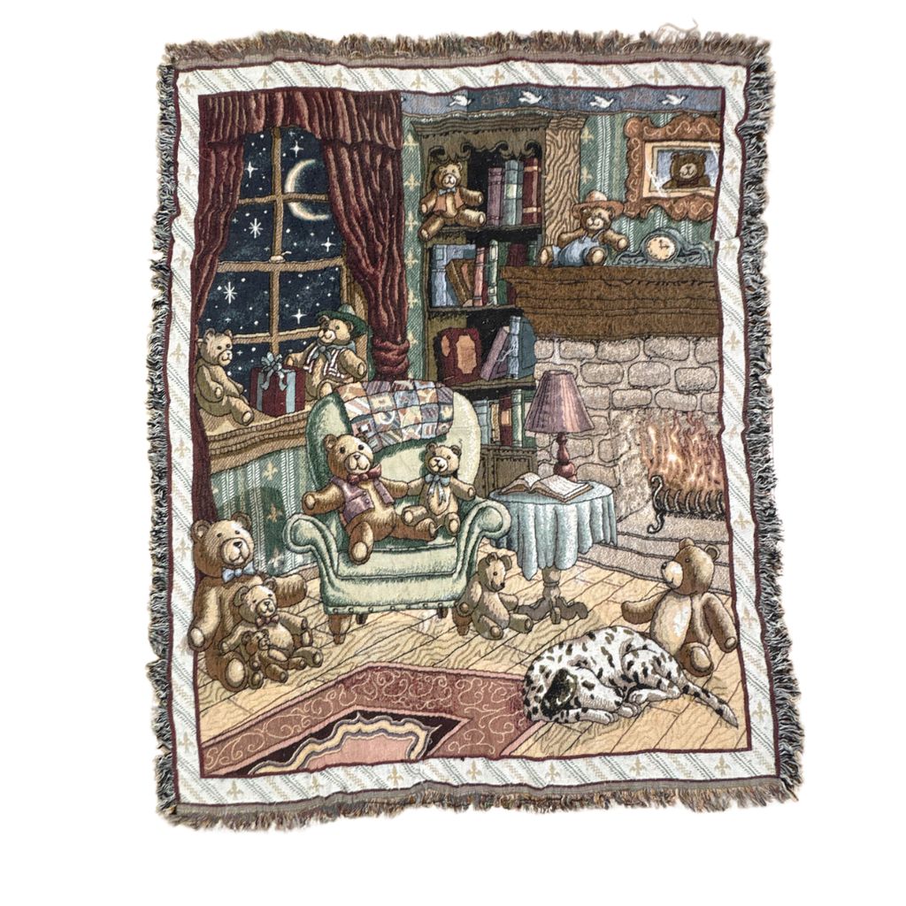 vintageラグ ブランケット マルチカバー タペストリー クマ テディベア 夜空 アニマル Rug Blanket Teddy Bear 4016
