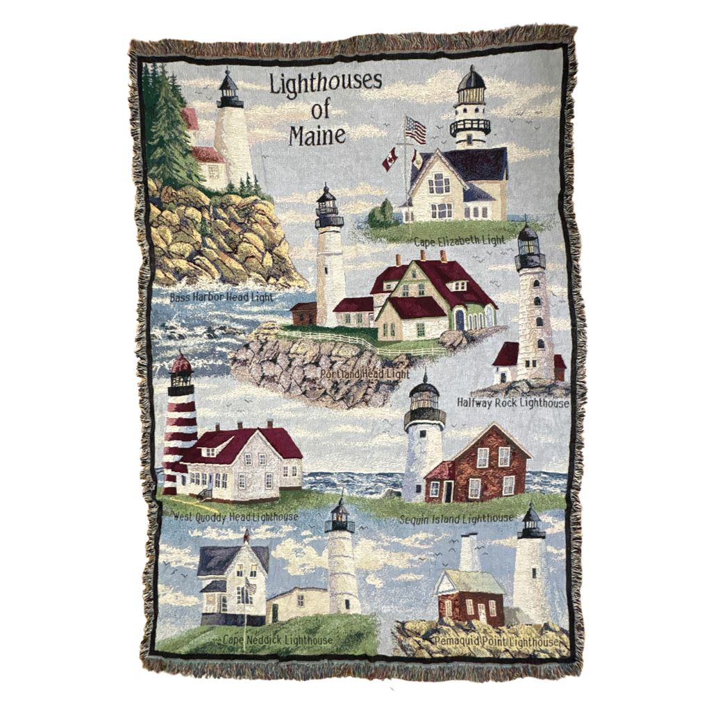 vintageラグ ブランケット マルチカバー タペストリー メイン州 灯台 ライトハウス 星条旗 Rug Blanket Lighthouse 3727