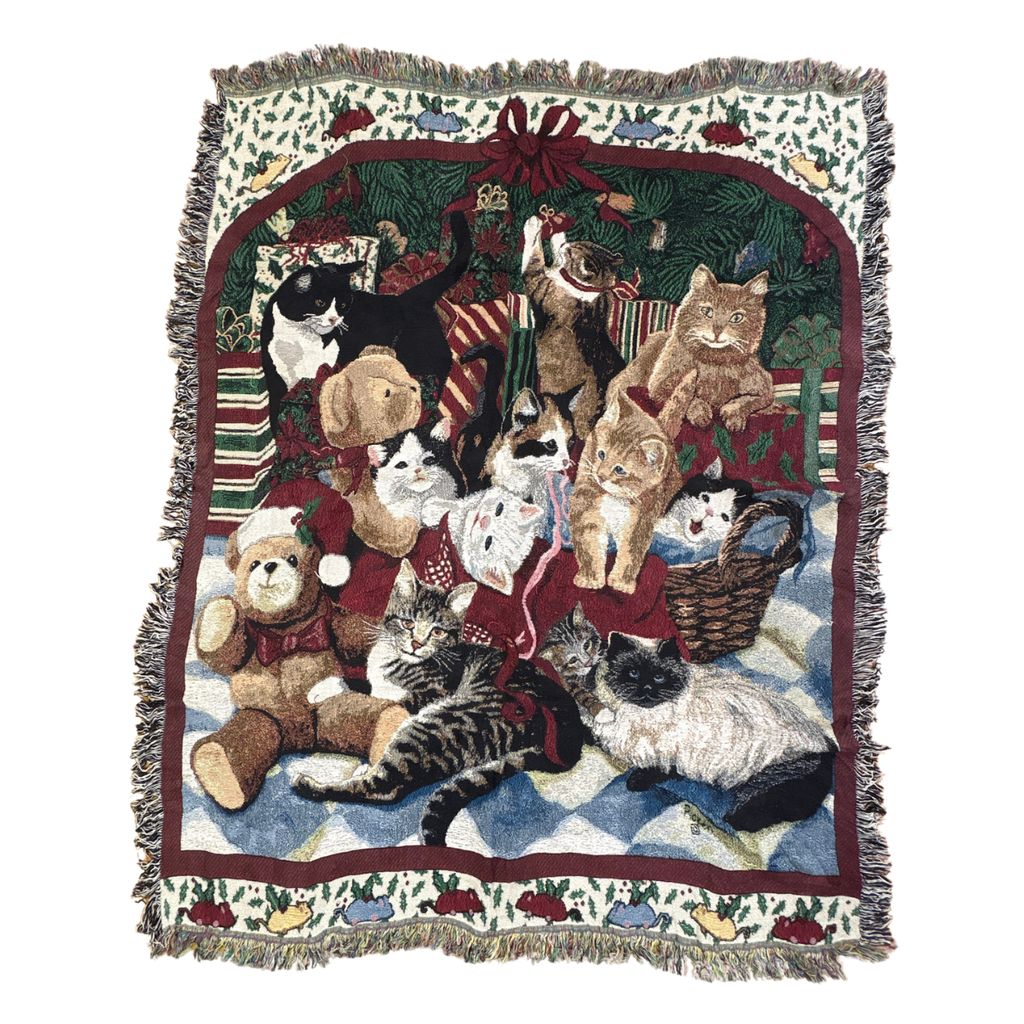 vintageラグ ブランケット マルチカバー タペストリー クリスマス テディベア ネコ プレゼント Rug Blanket Christmas 3095