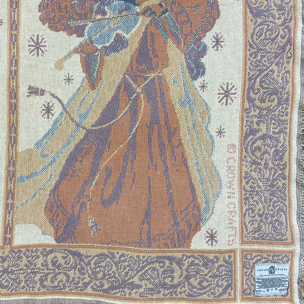 vintageラグ ブランケット マルチカバー タペストリー USA製 天使 楽器