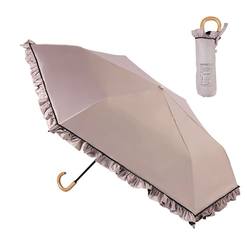 【新品】 プロテクトユー 日傘 折りたたみ UVカット 晴雨兼用 完全遮光 熱中症対策 軽量 5層コーティング 紫外線対策・日焼け対策 レディース メンズ 上昇温度-19.7度 かわいい おしゃれ 持ち運び便利 ([RESEXXY限定コラボ] ベージュ)