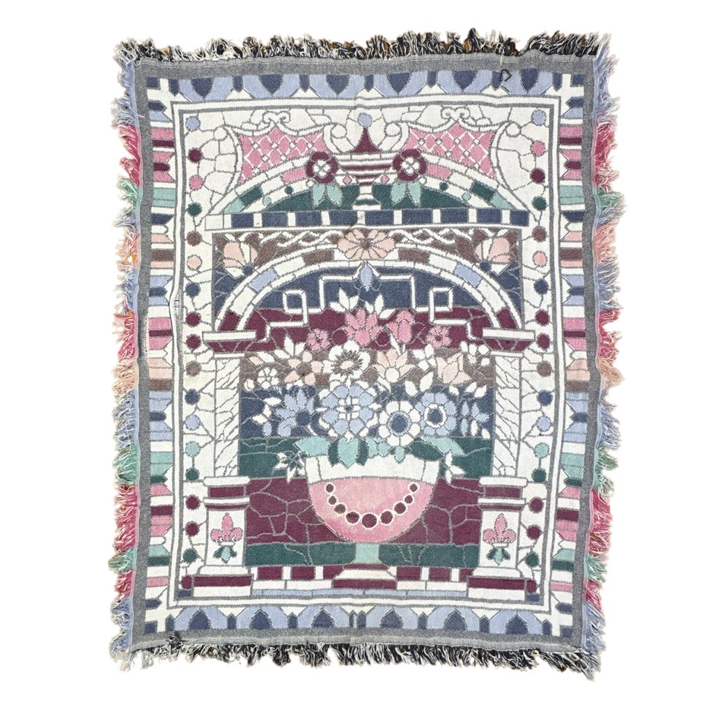 vintageラグ ブランケット マルチカバー タペストリー ステンドグラス フラワー 花 Rug Blanket Stained Glass 3595