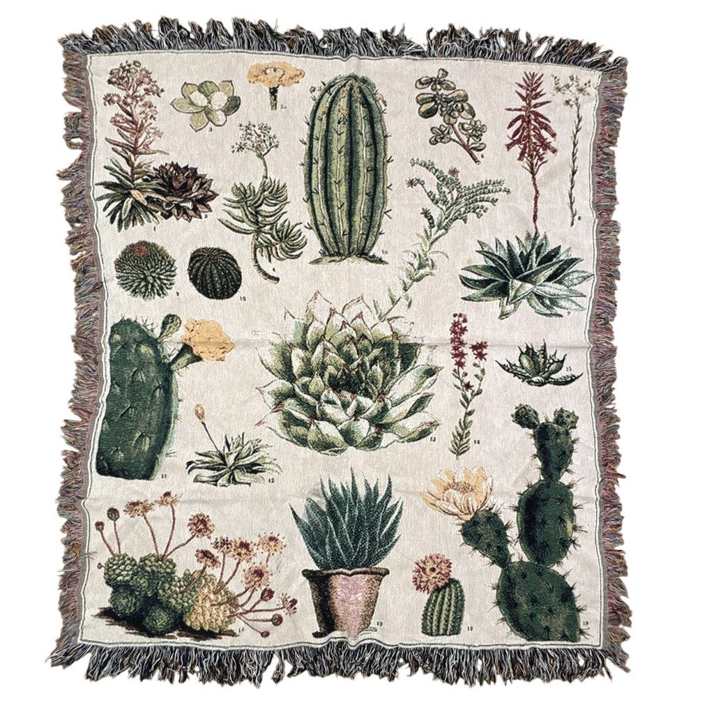 vintageラグ ブランケット マルチカバー タペストリー フラワー 花 サボテン 多肉植物 アロエ Cactus Rug Throw Blanket Flower Succulent 2490