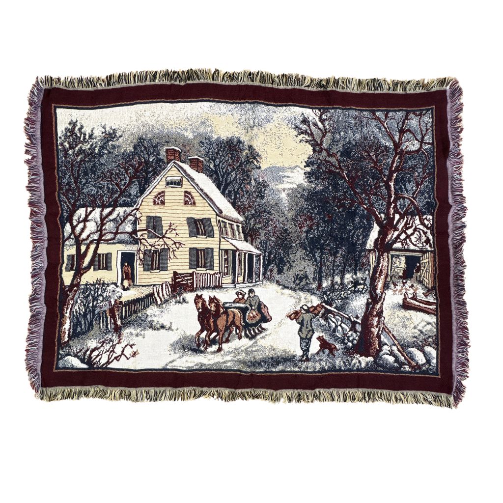 vintageラグ ブランケット マルチカバー タペストリー クリスマス 馬ソリ 風景 アニマル Rug Blanket Christmas 4113