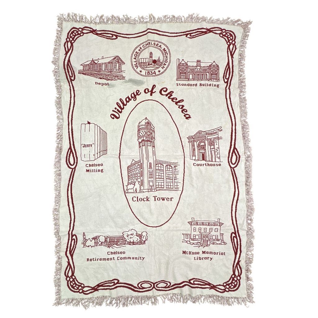 vintageラグ ブランケット マルチカバー タペストリー 名所 ミシガン州 歴史 時計台 JIFFY ジフィーチェルシーミリング Rug Throw Blanket Landmarks 2444 6,480円