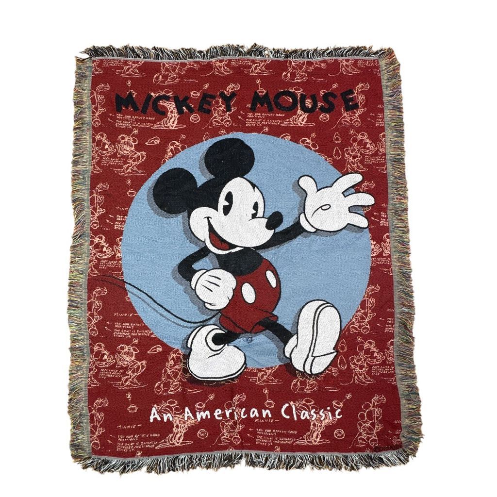 vintageラグ ブランケット マルチカバー タペストリー Disney ディズニー ミッキーマウス レトロ 総柄 MICKEY MOUSE 2226