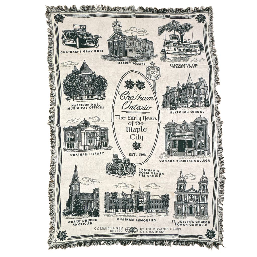 vintageラグ ブランケット マルチカバー タペストリー カナダ オンタリオ州 チャタム 名所 建物 Rug Blanket Landmark 3505