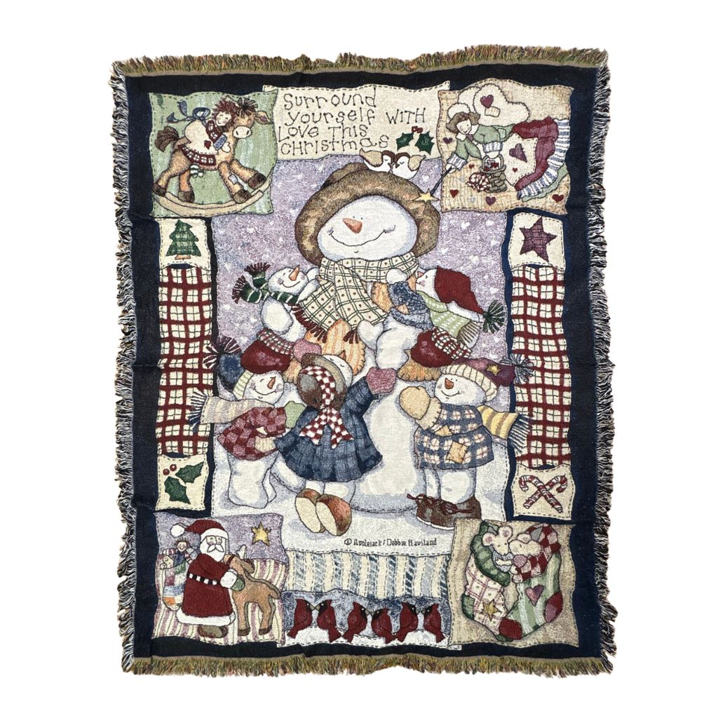 vintageラグ ブランケット マルチカバー タペストリー クリスマス 雪だるま サンタ Rug Blanket Christmas 3379