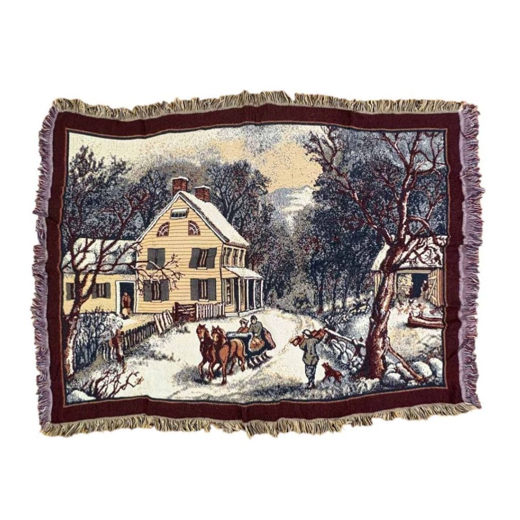 vintageラグ カーペット 雪景色 馬ソリ 風景 1732