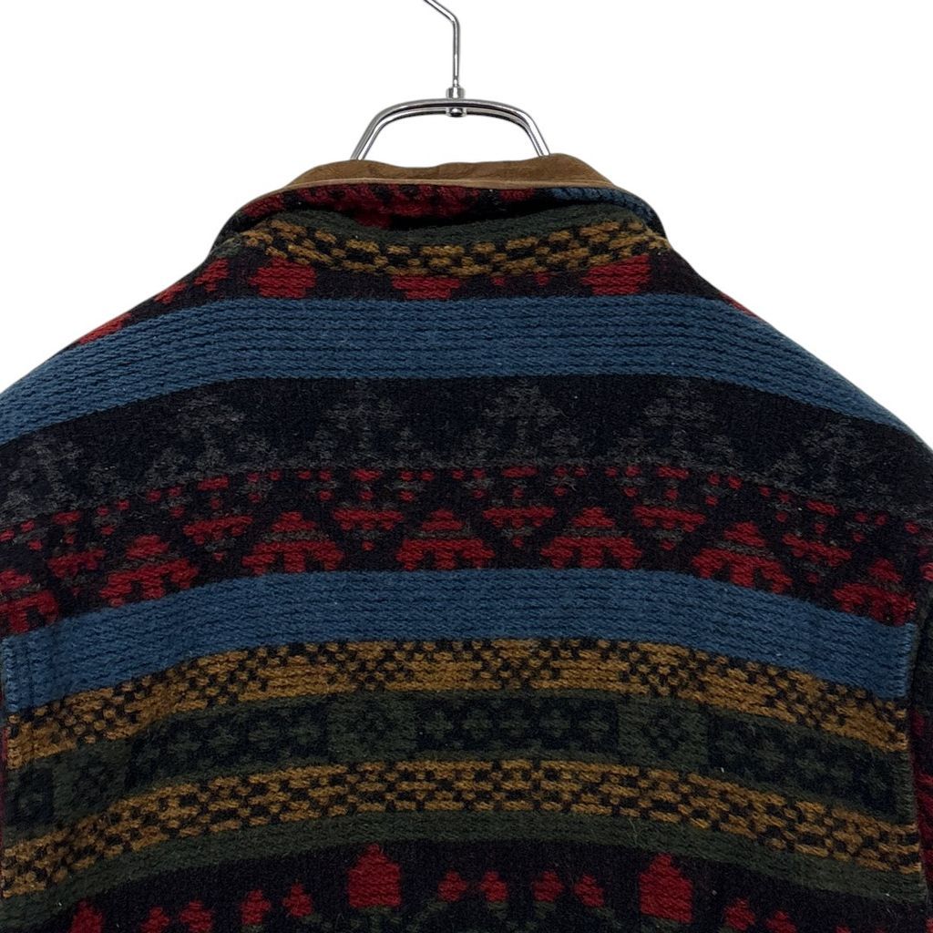 WOOLRICH】 90s USA製 ネイティブ柄 レザー襟ウールジャケット S-3545