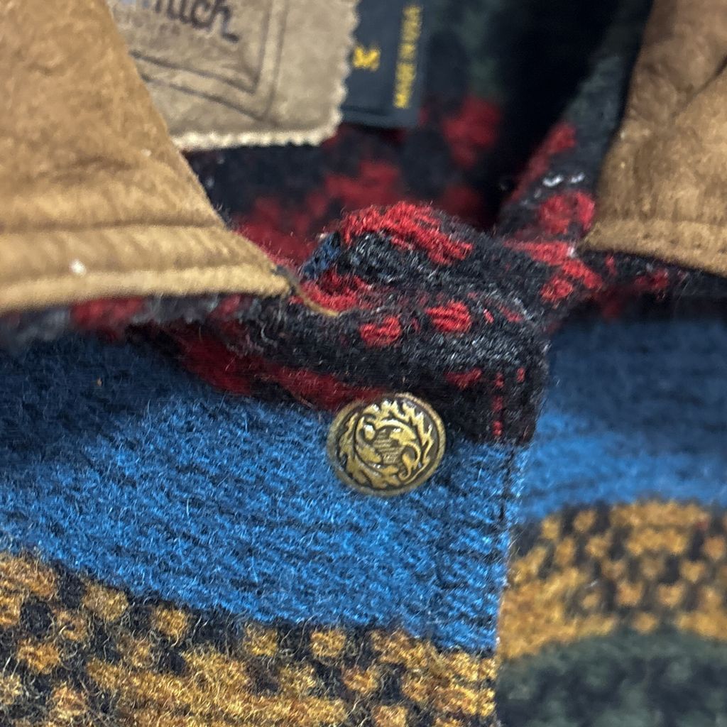 WOOLRICH】 90s USA製 ネイティブ柄 レザー襟ウールジャケット S-3545
