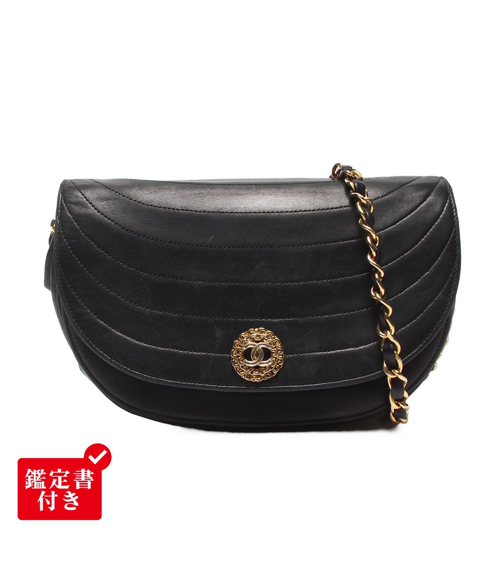 訳あり シャネル チェーンショルダーバッグ 肩掛け ゴールド金具 ラムスキン ハーフムーン レディース CHANEL