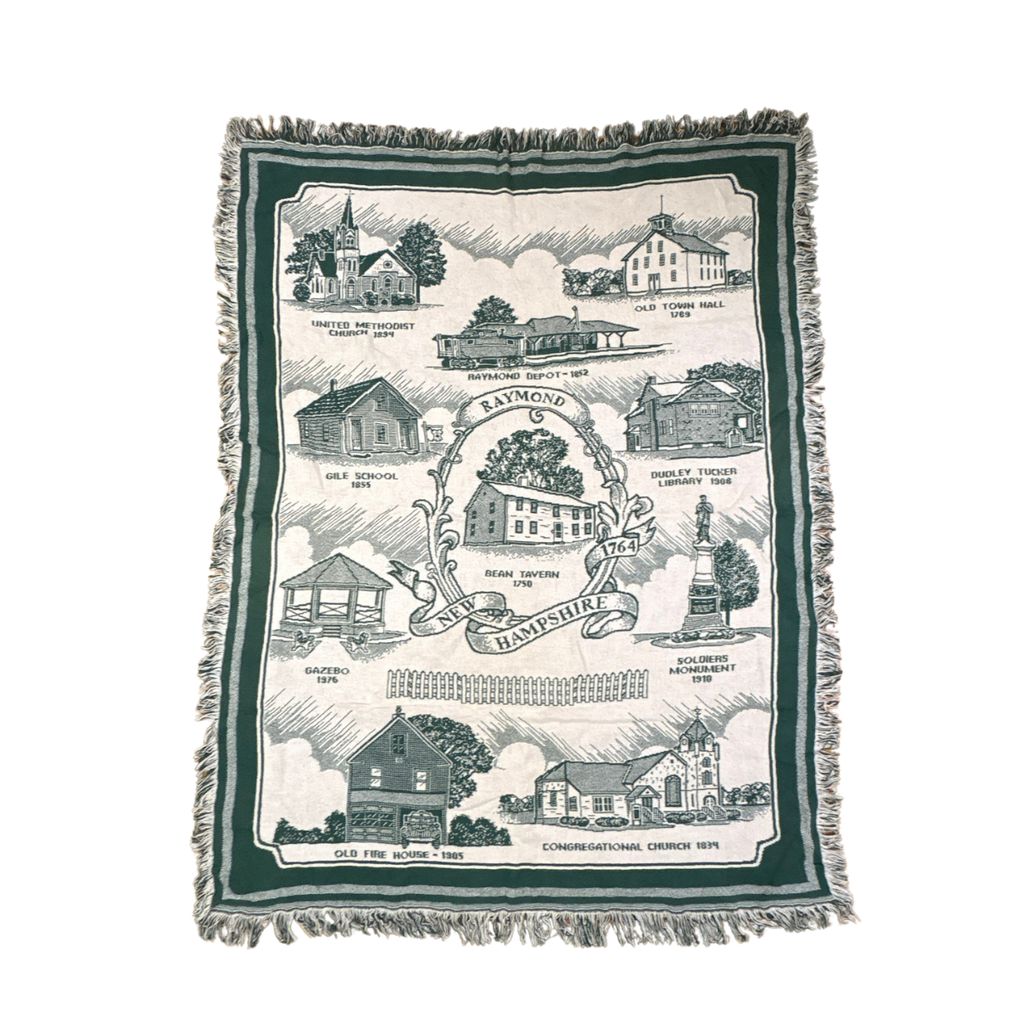 vintageラグ ブランケット マルチカバー タペストリー ニューハンプシャー州 レイモンド 名所 建物 Rug Blanket Landmark 3525