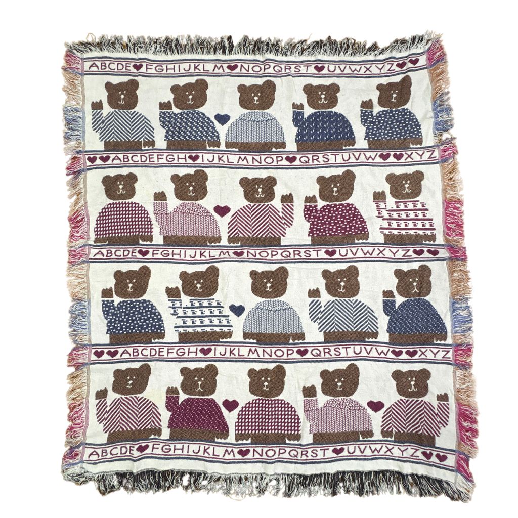vintageラグ ブランケット マルチカバー タペストリー USA製 テディベア クマ アニマル Rug Blanket Teddy Bear 4019