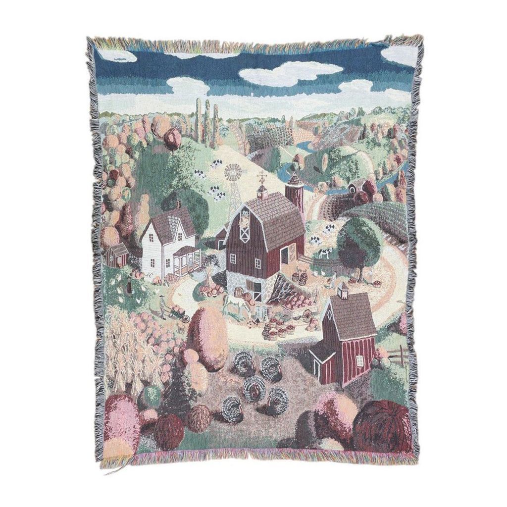 vintageラグ カーペット 農村 風景 アート ヴィレッジ 1241