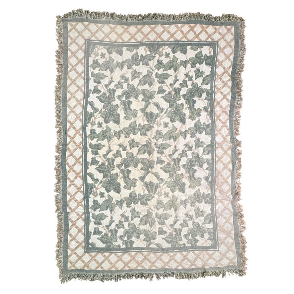 vintageラグ ブランケット マルチカバー タペストリー フラワー 花 ツタ チェック イラスト Rug Throw Blanket Ivy 2500