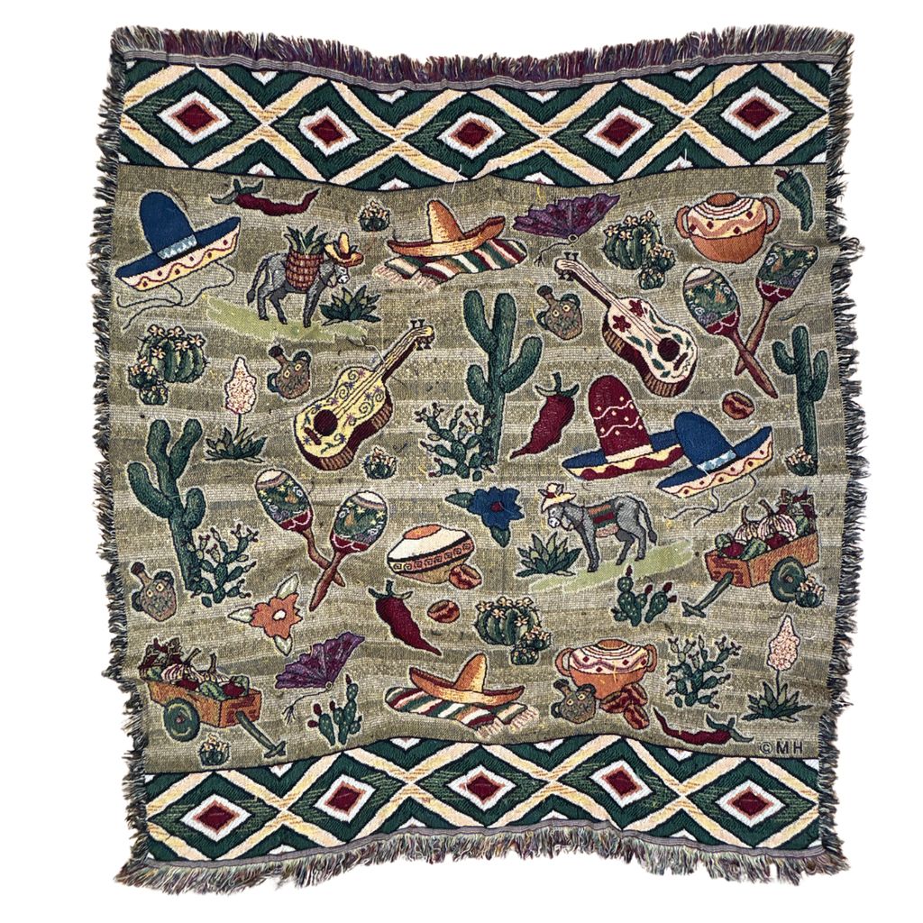 vintageラグ ブランケット マルチカバー タペストリー メキシカン ウエスタン サボテン ネイティブ柄 Rug Blanket Cactus 3870