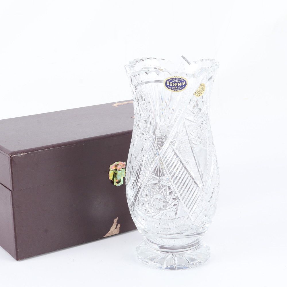 極美品 BOHEMIA GLASS ボヘミアグラス インテリア 雑貨 花瓶 WTM EL26-7【中古】